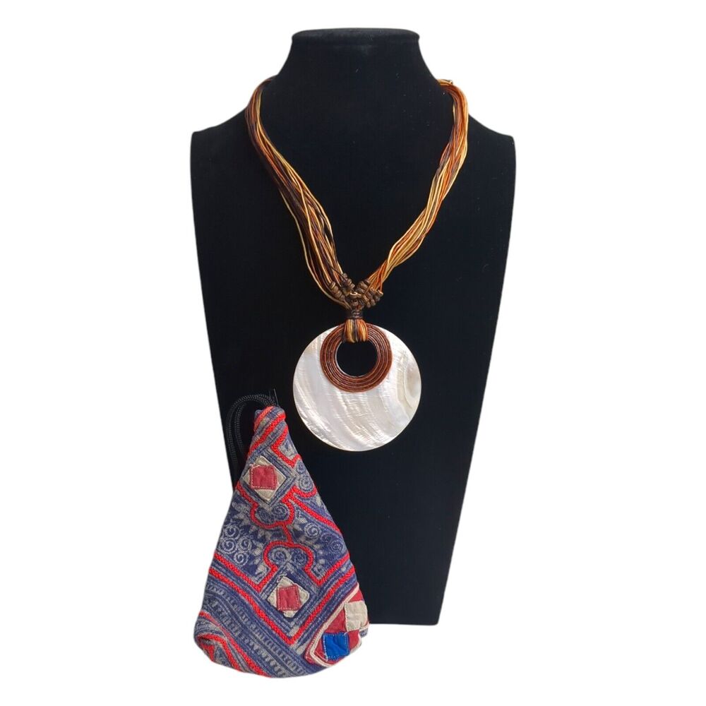 Vintage Tribal Abalone Shell Necklace - Beaded Multi-String, Bohemian, 18 Inch